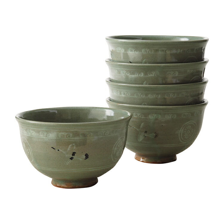 楽天市場】数茶碗 青磁雲鶴 5客 中村与平作 茶道 茶道具 青磁雲鶴