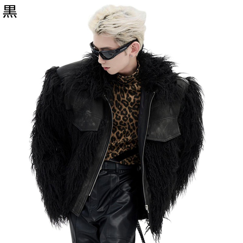 楽天市場】ファーコート メンズ ジッパー スプライス パッチワーク