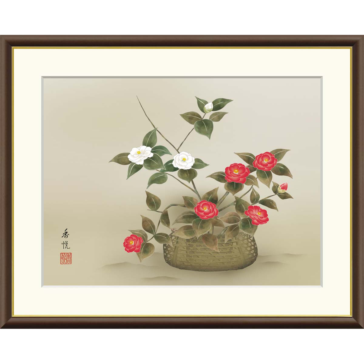 楽天市場】絵画 現代日本画 花鳥画 冬飾り 椿 西尾香悦 額入り