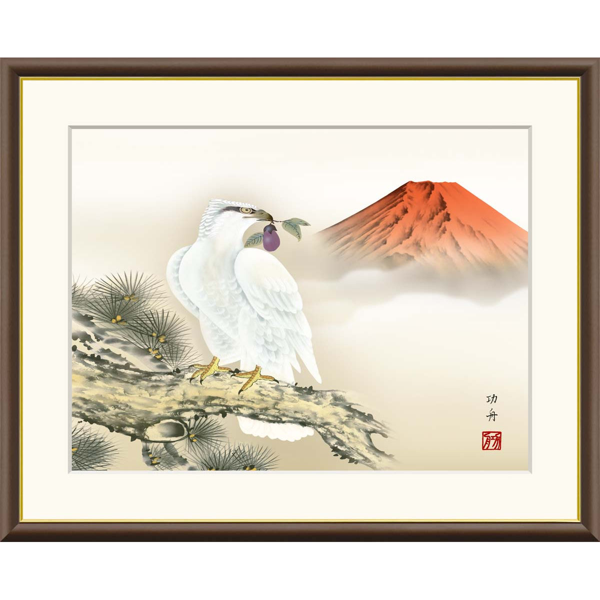 楽天市場】絵画 現代日本画 縁起画 一富士二鷹三茄子 瀬田功舟 額入り