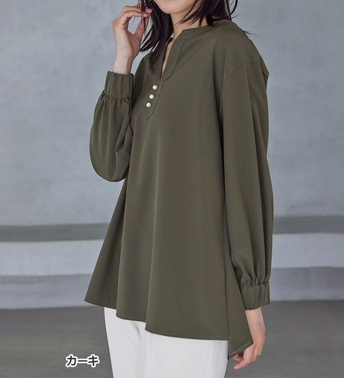 楽天市場】3つの機能付 パール調ボタン付スキッパーブラウス