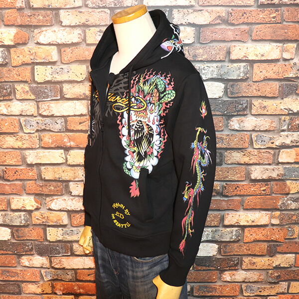 楽天市場】ED HARDY エド・ハーディー 裏毛刺繍ジップアップパーカー