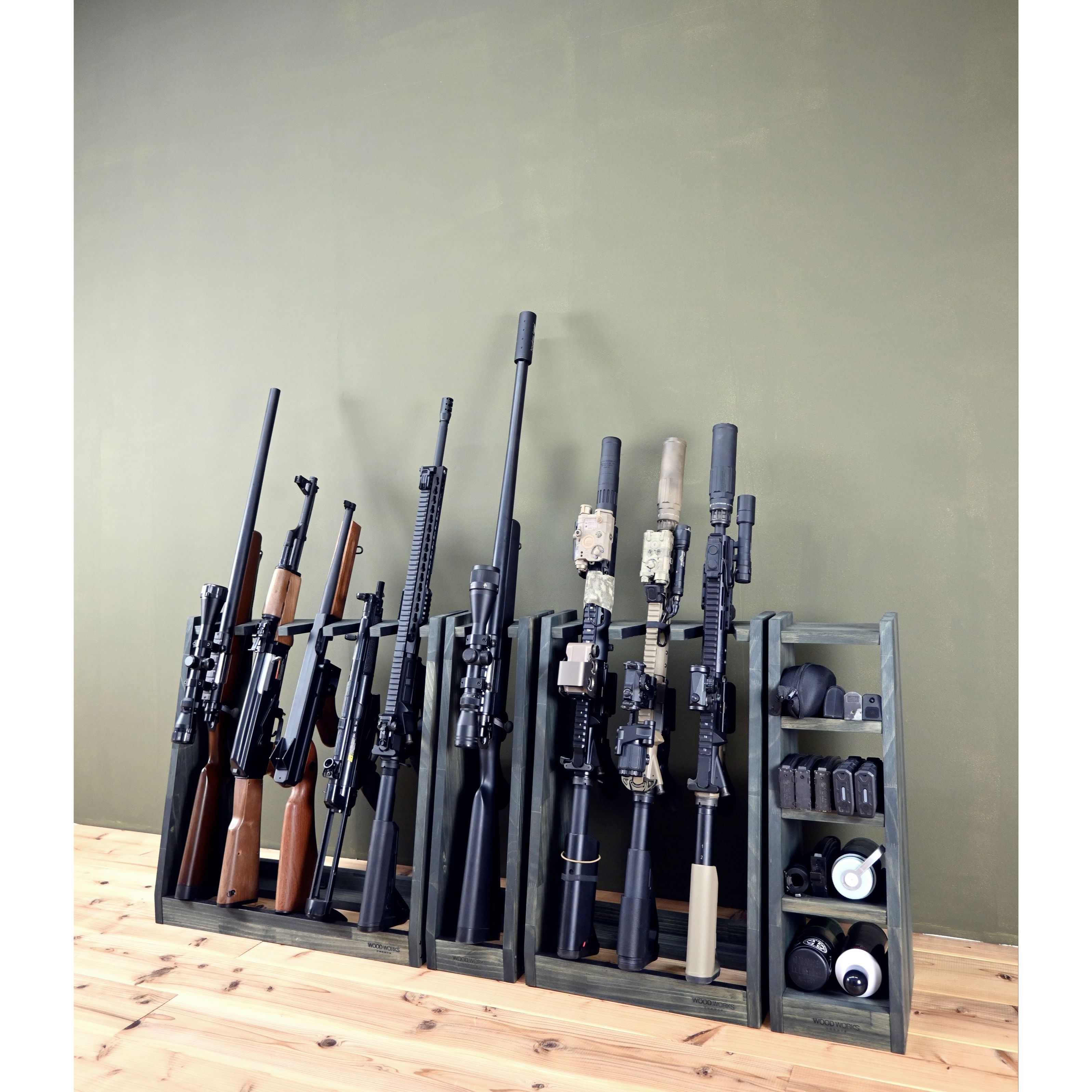 楽天市場】月間優良ショップ連続受賞 WOODWORKS ガンラック 5丁掛 （色