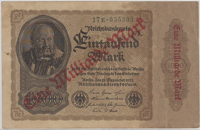 楽天市場】インフレドイツマルク 1922年 加刷100万マルク 極美品