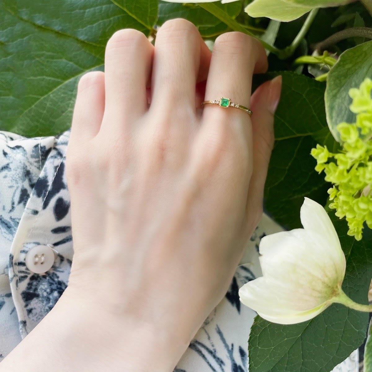 楽天市場】K10YG エメラルド ダイヤモンド0.02ct スクエアカットリング