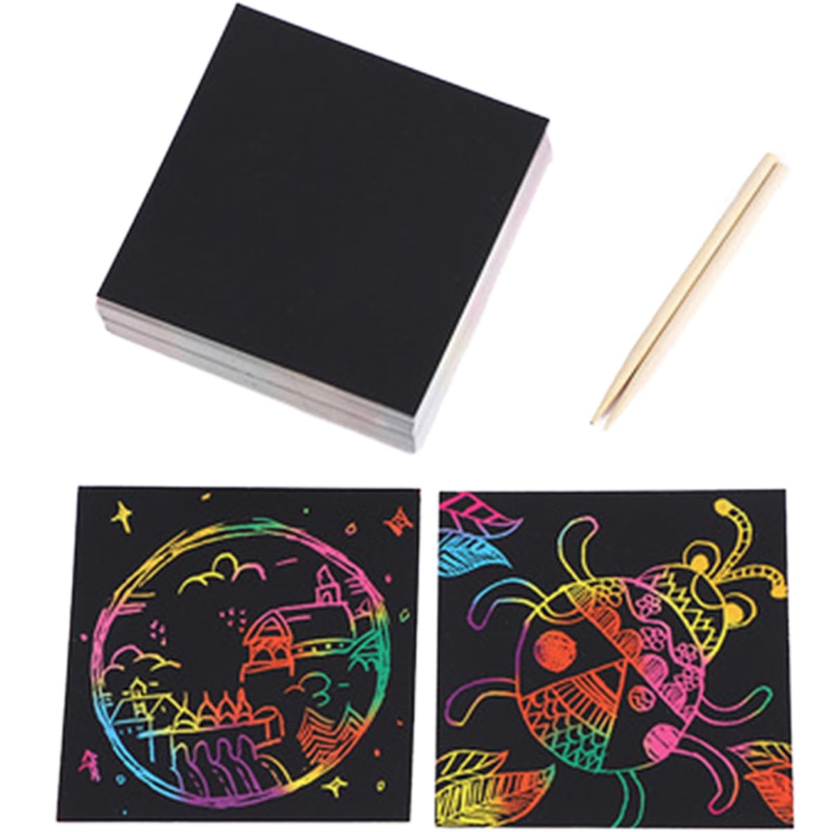 楽天市場】Alpha Depot スクラッチアート 100枚セット カラフルな削り