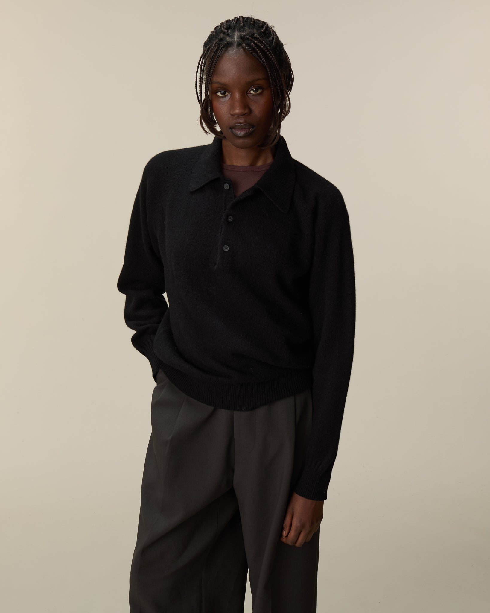Women's black cashmere polo | Tricot