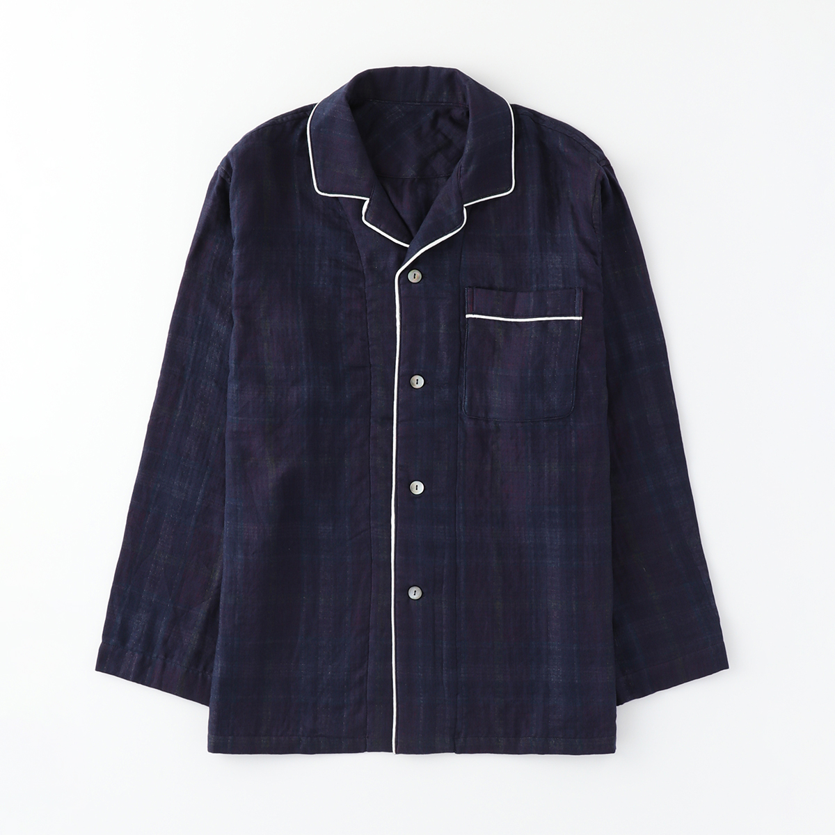 マシュマロガーゼ シースルーチェックメンズパジャマシャツ 上下別売