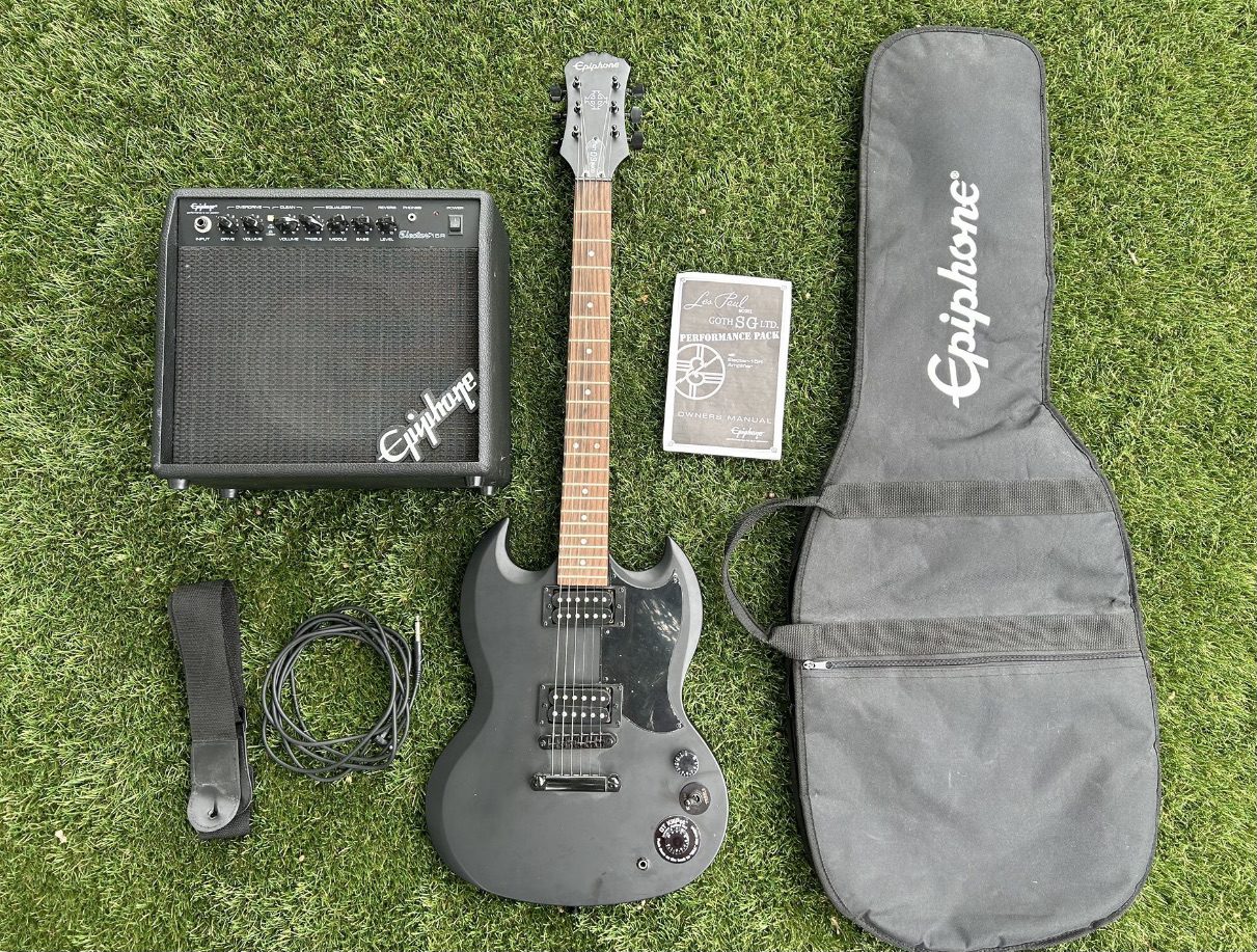 NEW EPIPHONE SG “GOTHIC” GUITAR ABD AMP - Used Music Gear Marketplace