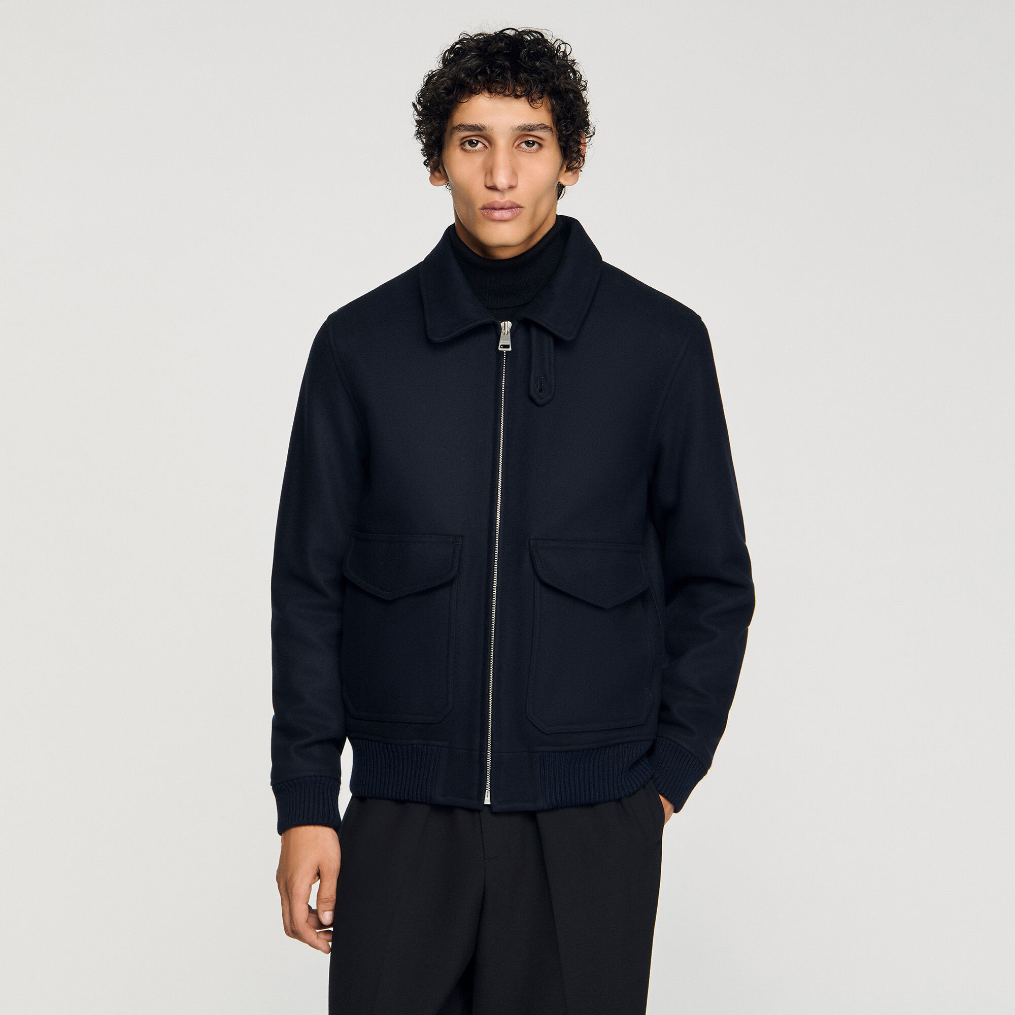 Zip-up jacket in Navy Blue for Men | Sandro Paris