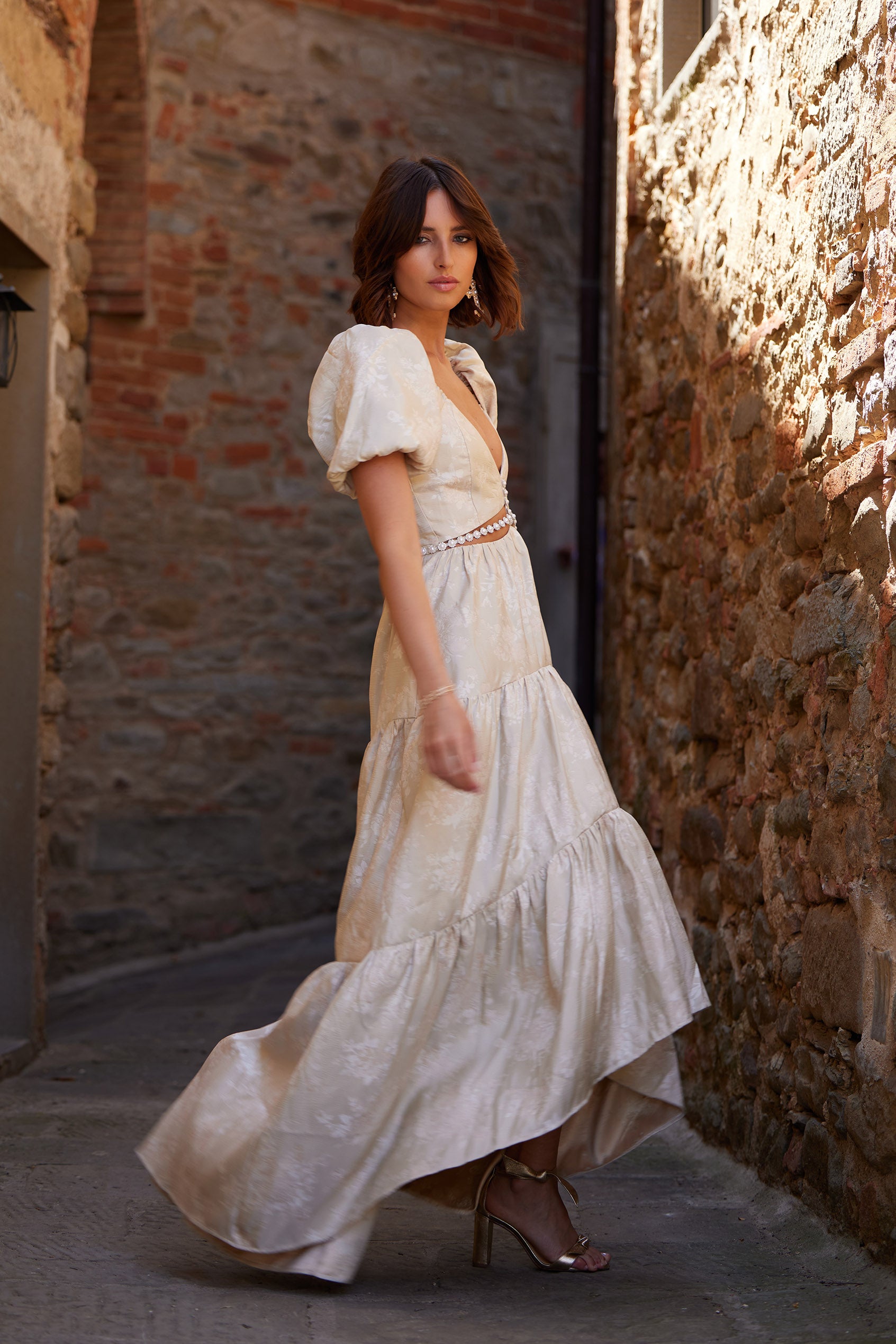 The Emma Dress in Taupe Windsor Brocade – V. Chapman