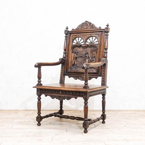 フレンチアンティーク アームチェア 肘掛け椅子 チェスナット材