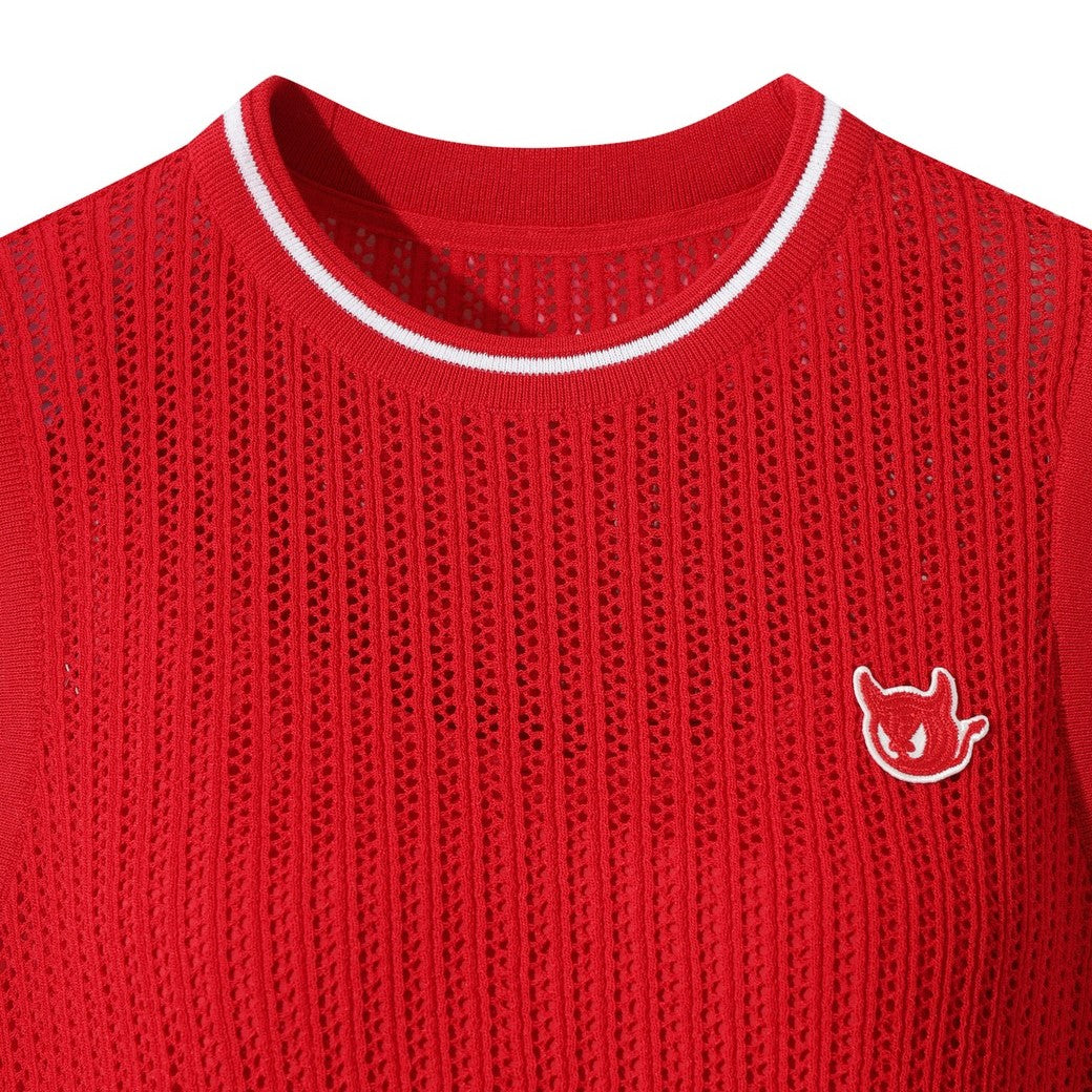 WOMEN メッシュニットワンピース レッド