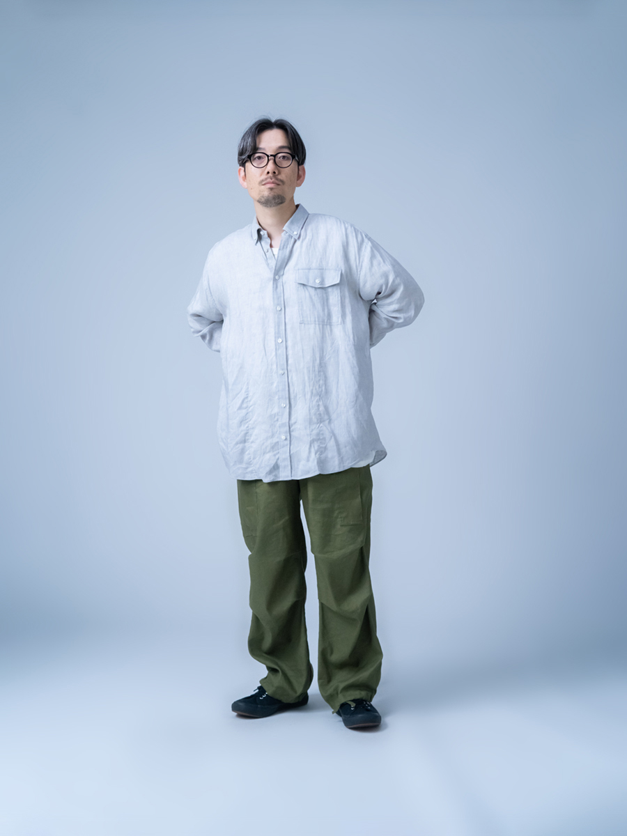 リネンシャツ】ついつい手を入れたくなる ポケット付き シャンブレー