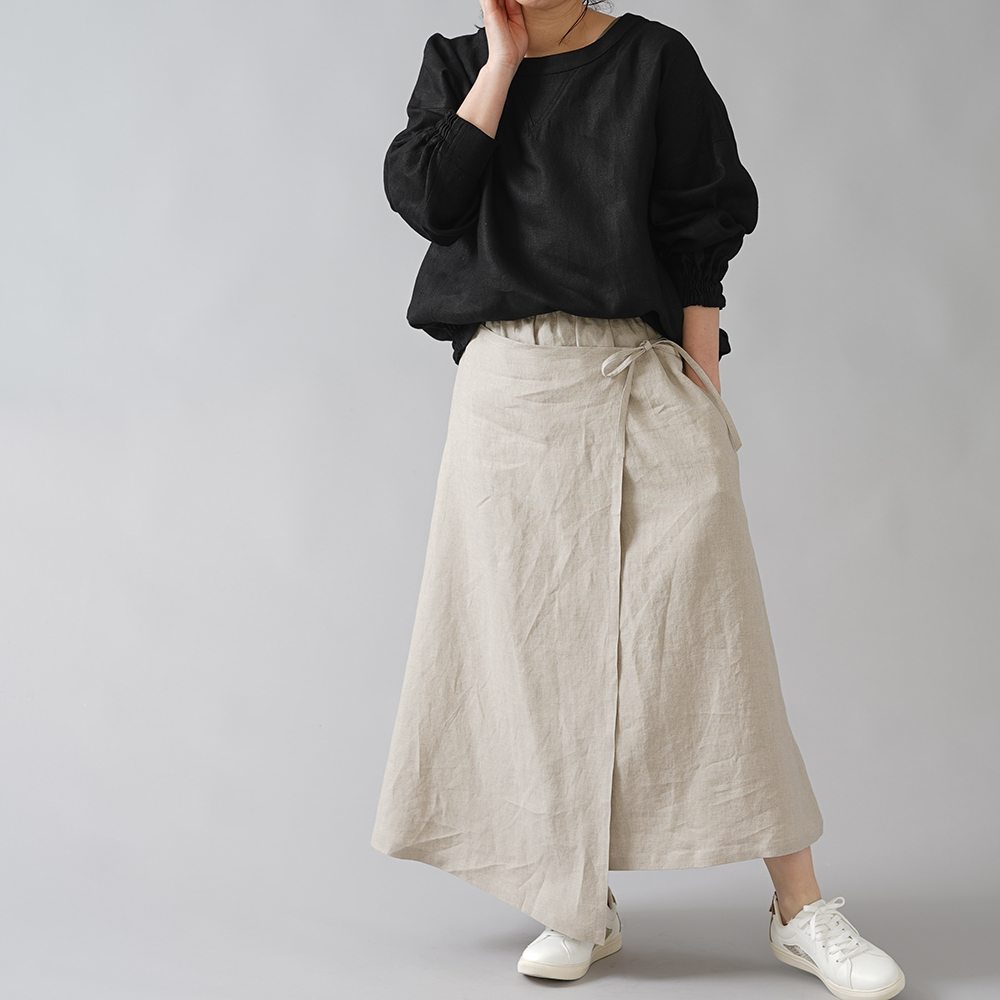 リネンスカート】ココが好きです、キュートなラップ風 /亜麻 s007a-amn1