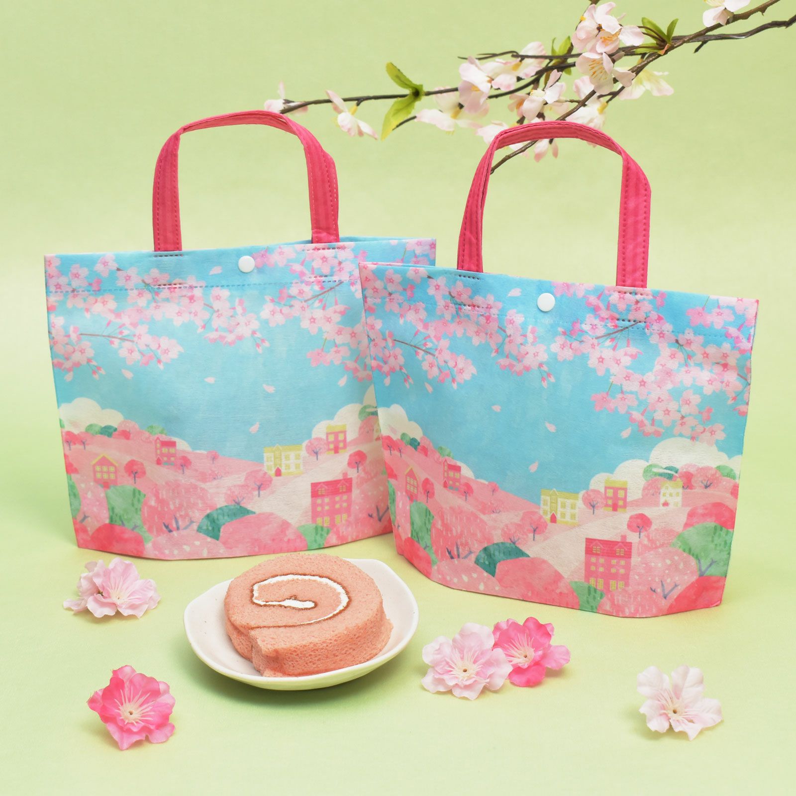 シンプルトートミニFP 桜に染まる街柄 20枚入｜不織布製品や包装資材の