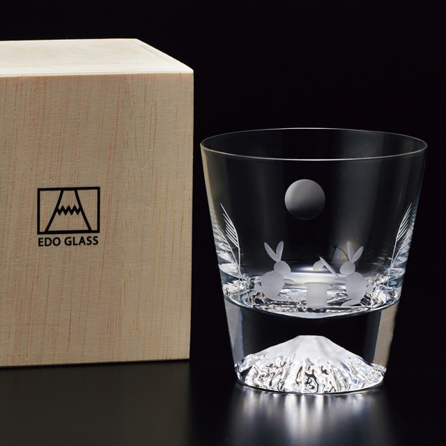 田島窯 江戸硝子 富士山 ロックグラス 月とうさぎ(木箱入) [CONCENT