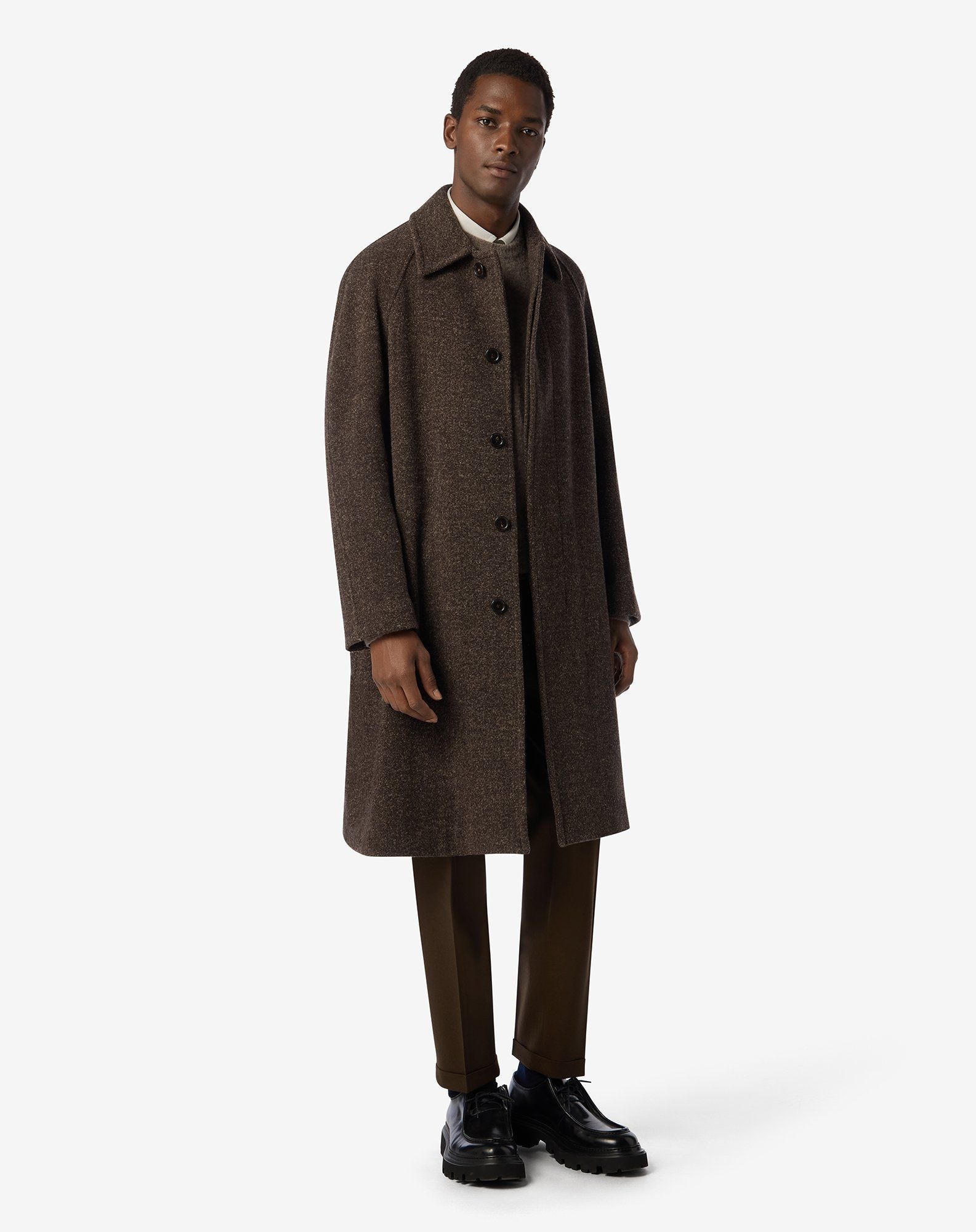 Brown technical wool coat | Corneliani