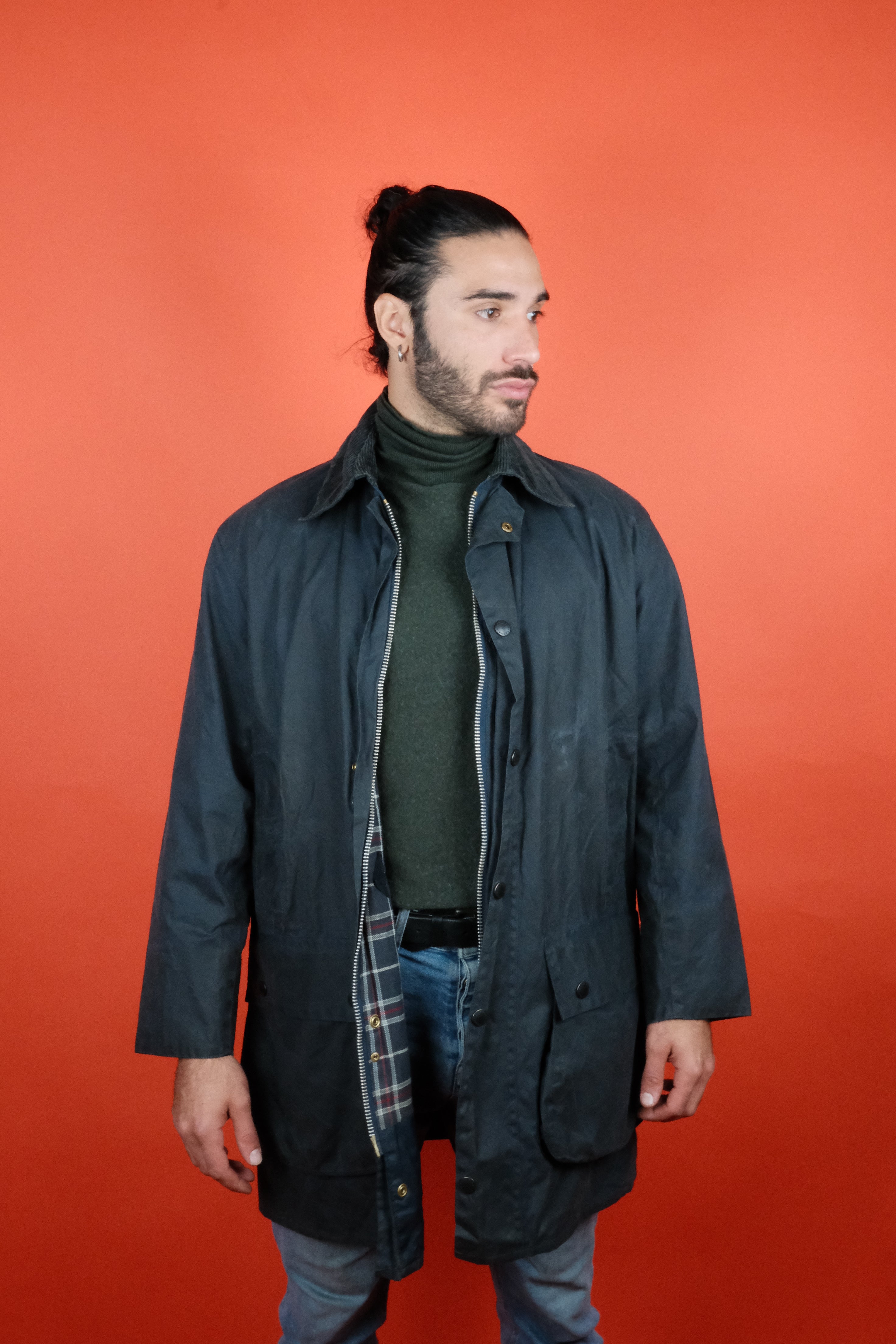 Barbour Border Navy 'M' C40/102 Wax Jacket con cappuccio
