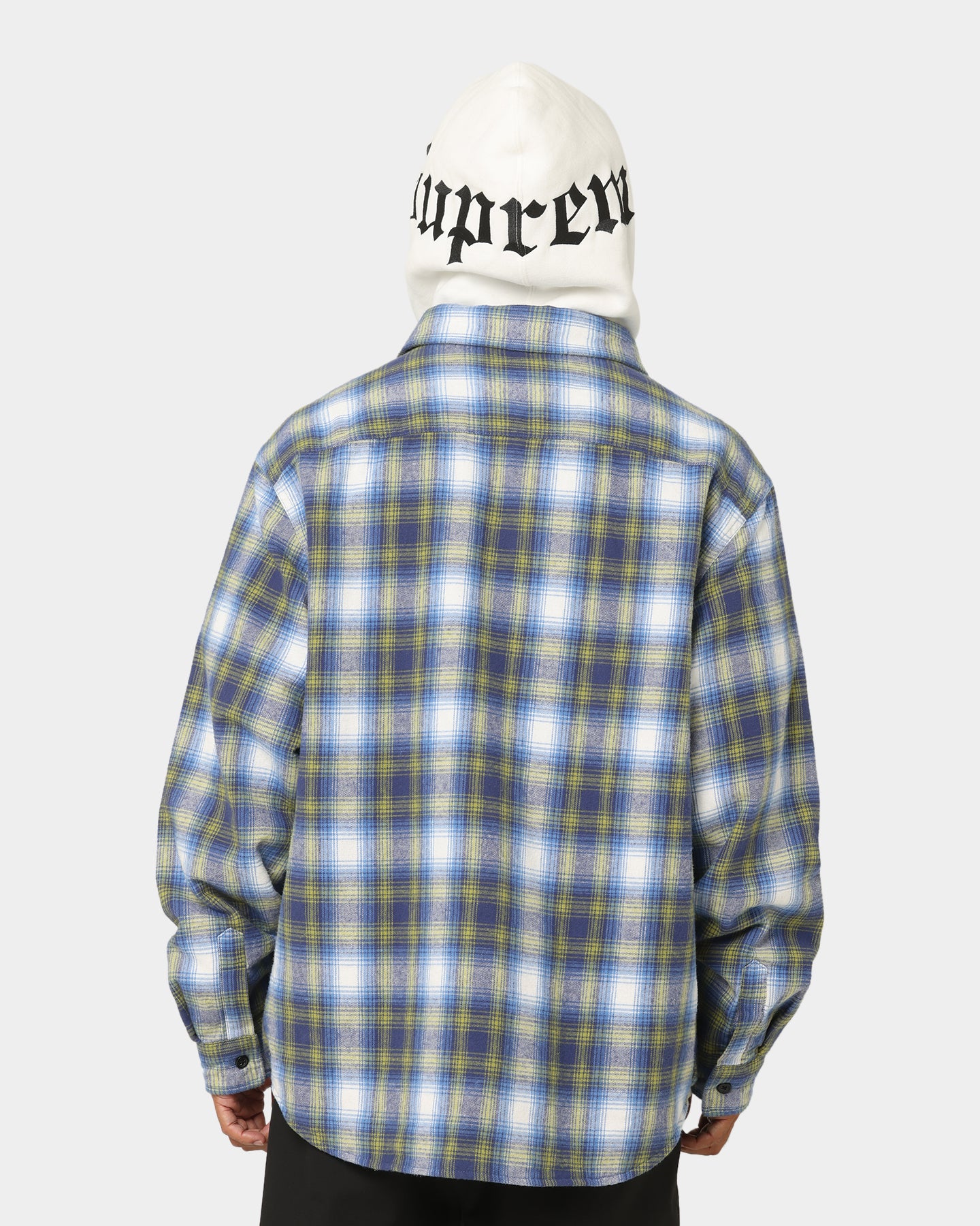 Supreme Hooded Flannel Zip Up Shirt Blue | Culture Kings US