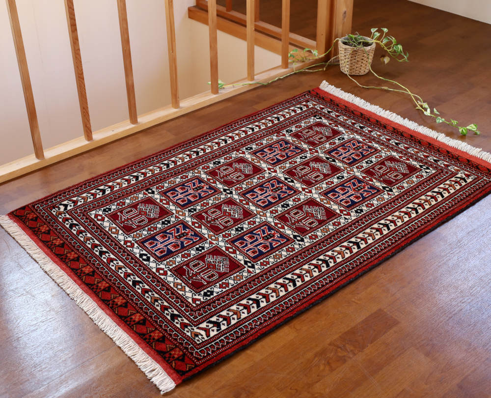 トルクメン絨毯 130×87cm 水色 イラン・トルクメン族｜クラフトワーク