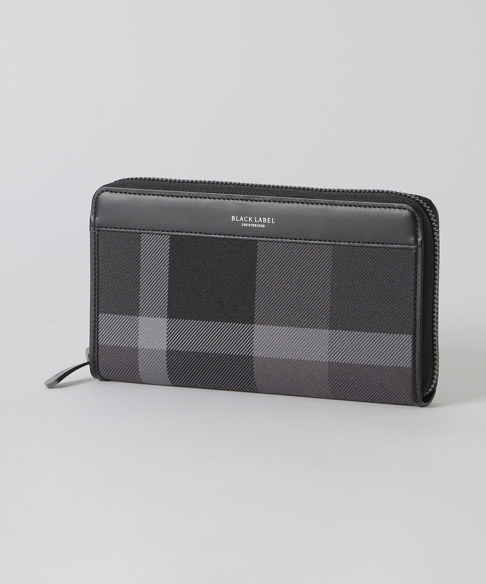 トーナルクレストブリッジチェックラウンドジップウォレット