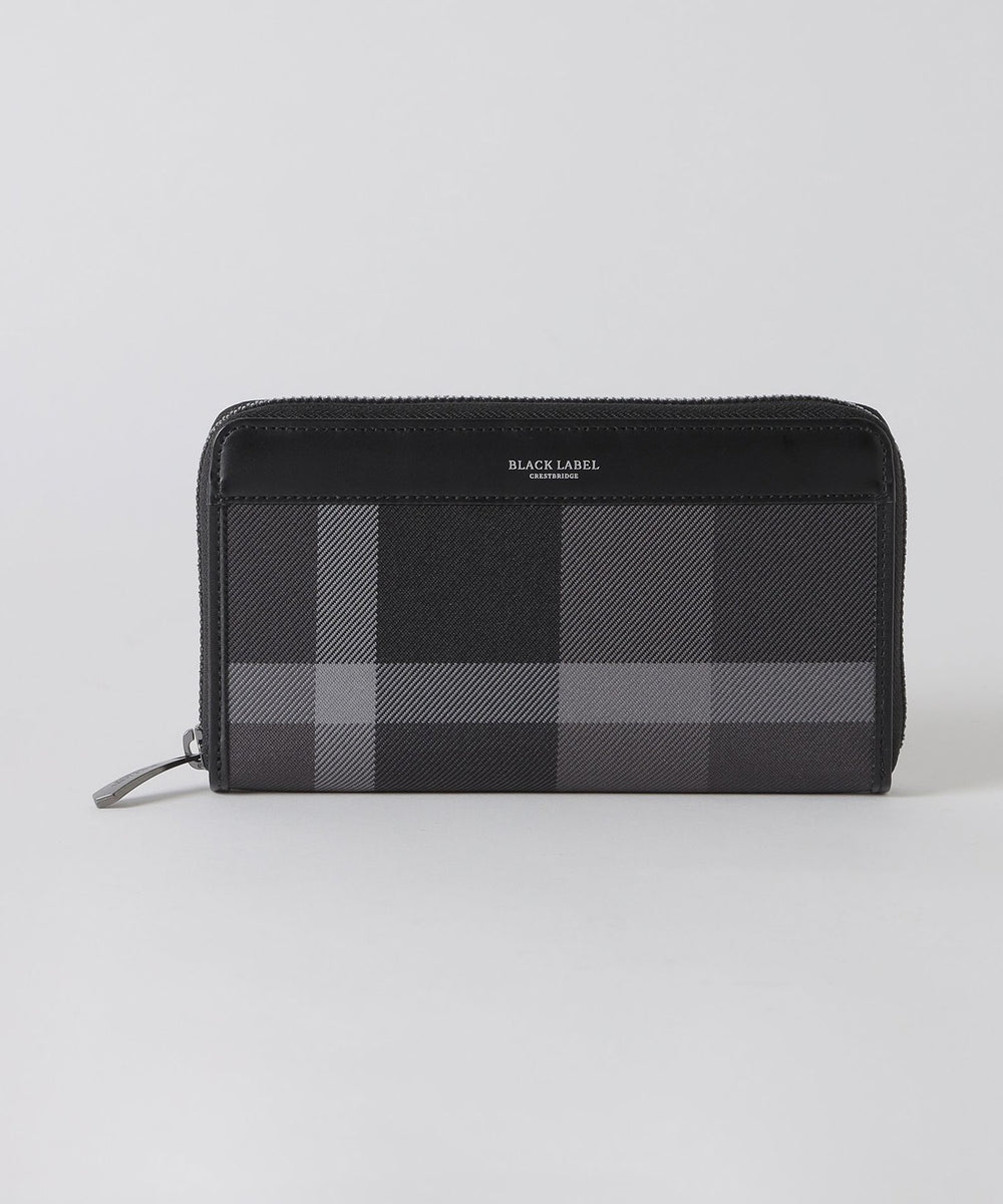 トーナルクレストブリッジチェックラウンドジップウォレット