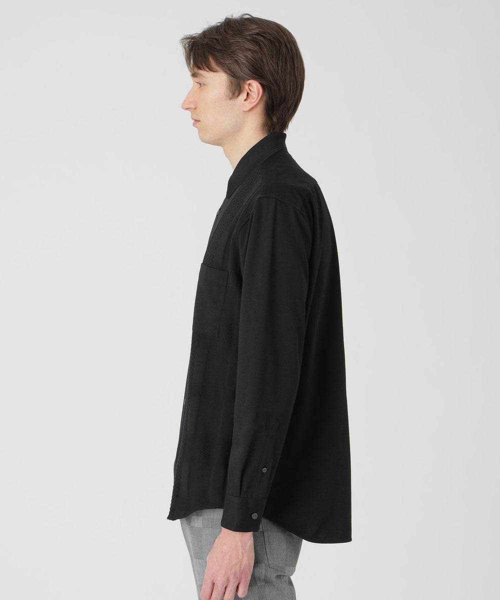 シャドーチェックニットドッキングシャツ（カジュアルシャツ）｜BLACK