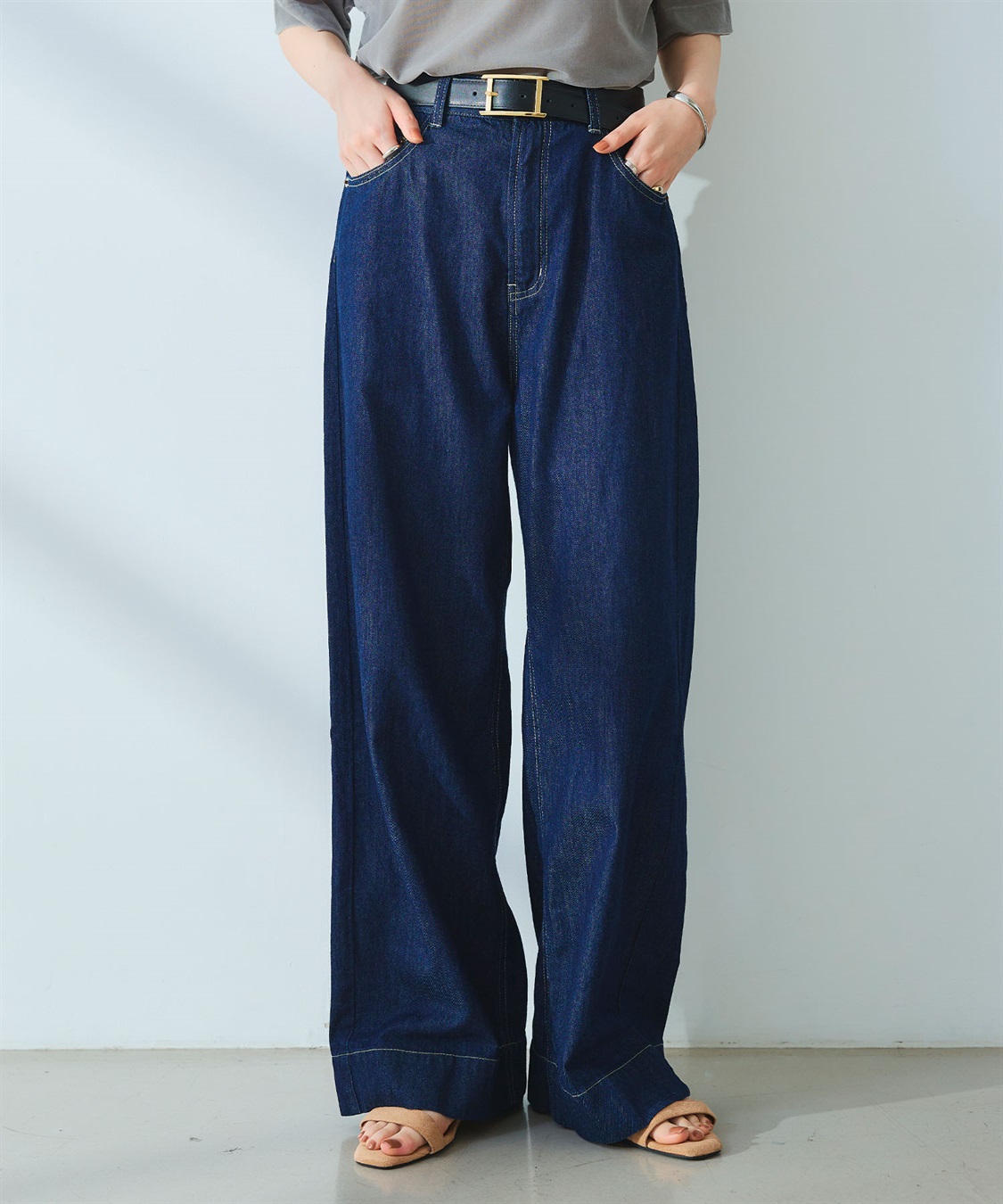 撥水》FRESH DENIM デニムワイドバギーパンツ CROSS FUNCTION｜クロス