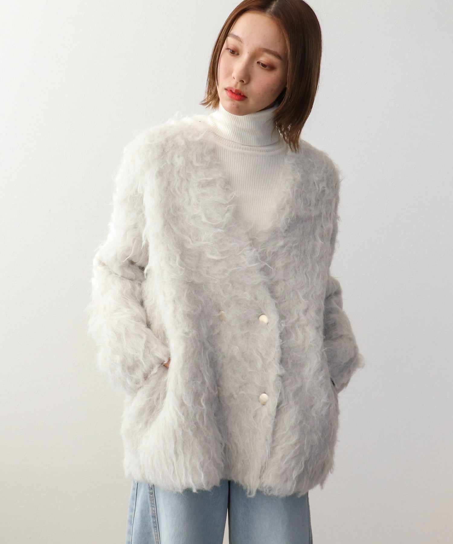 ウェーブシャギーニットジャケット | AND ON JIONE STORE（アンドオン