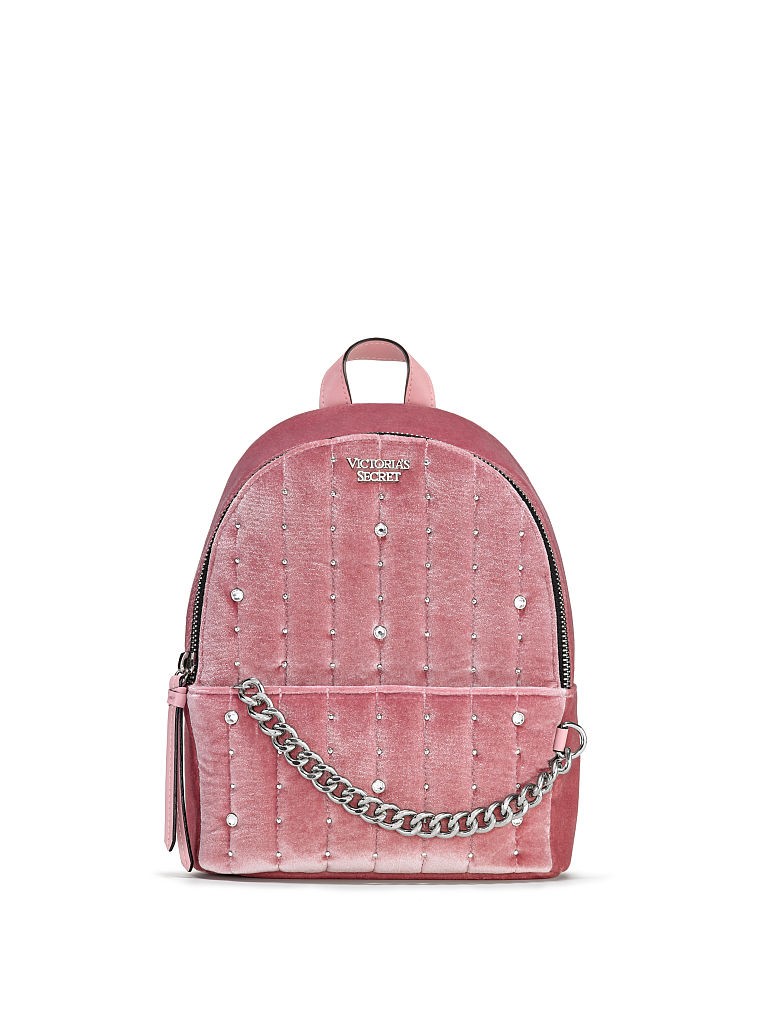 Victoria's Secret luxusní růžový sametový batůžek Velvet Stud