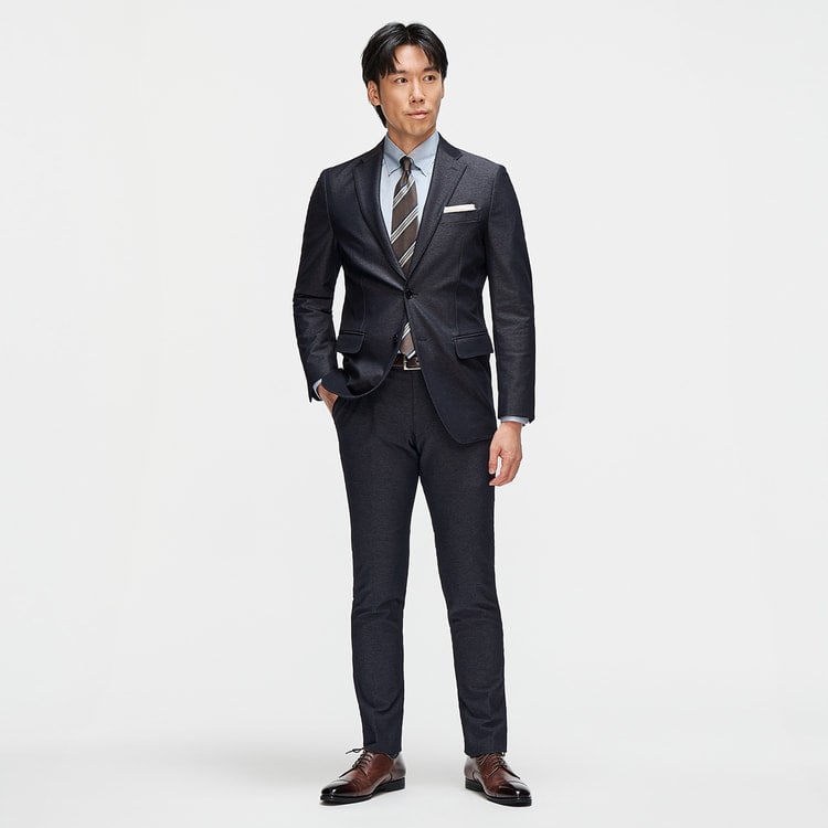 洗える スーパーストレッチデニム調ジャケット 紺 LES MUES