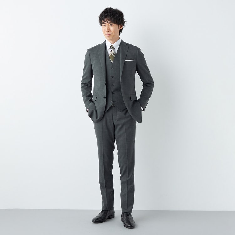 洗える ストレッチ スリーピーススーツ グレー LES MUES