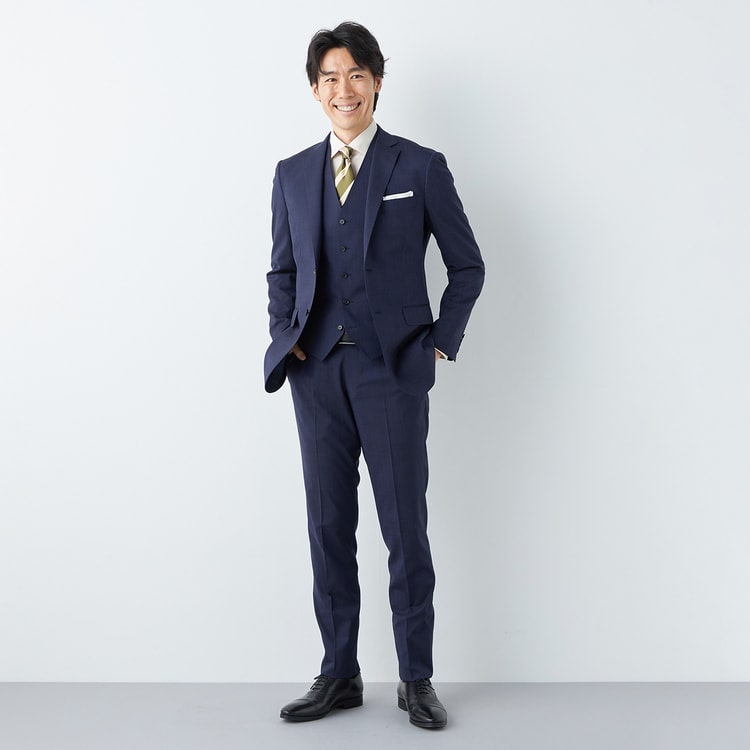 洗える ストレッチ スリーピーススーツ 紺無地 LES MUES