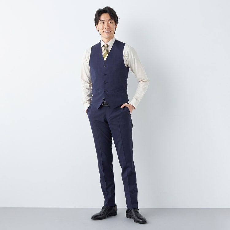 洗える ストレッチ スリーピーススーツ 紺無地 LES MUES