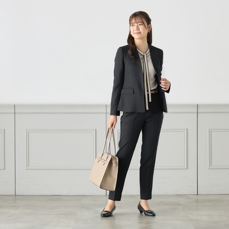 2wayストレッチ ノーカラージャケット 紺 セットアップ着用可【AOKI