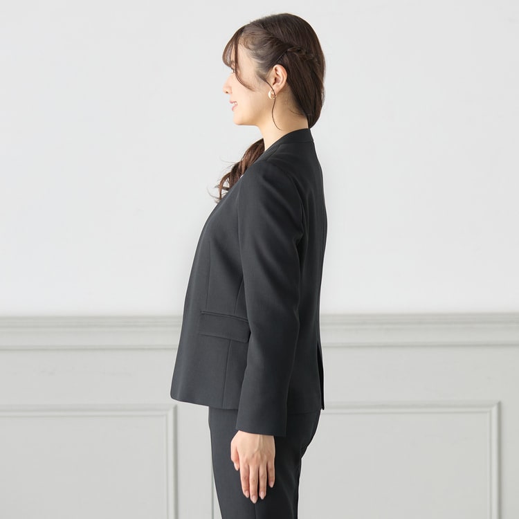 2wayストレッチ ノーカラージャケット 紺 セットアップ着用可【AOKI