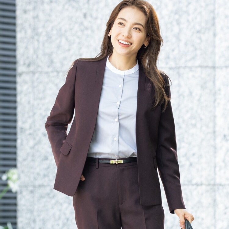 特価】【WEB限定価格】2wayストレッチ ノーカラージャケット 茶