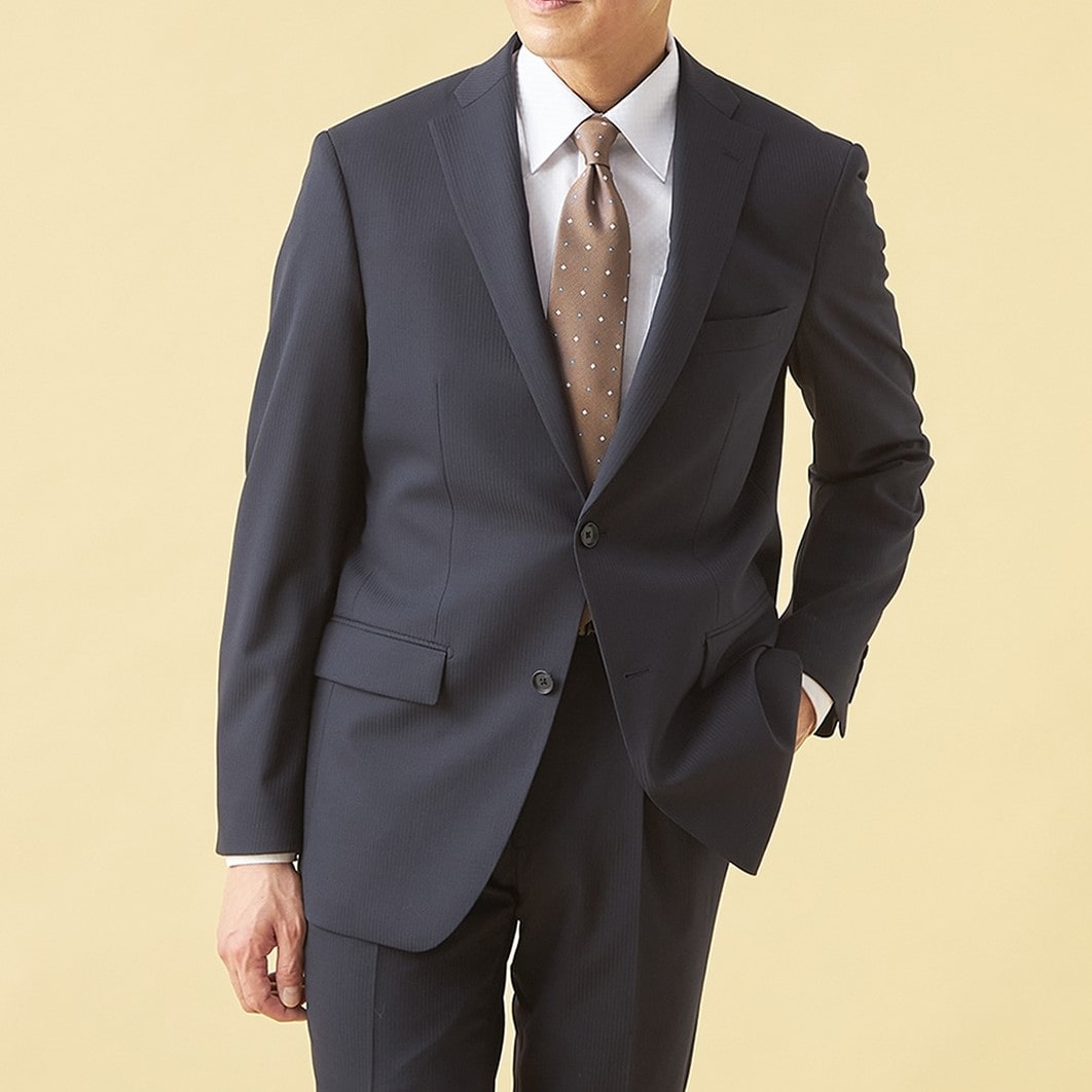 QOS】洗える 紺シャドーストライプジャケット ベーシック LES MUES