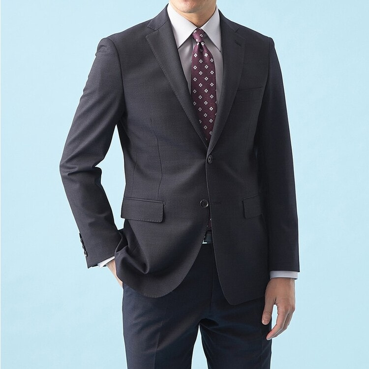 QOS】洗える 紺マイクロ ジャケット スリム LES MUES セットアップ