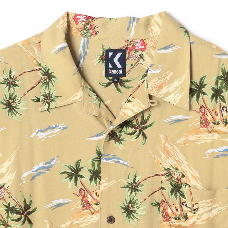 SizeMAX】Kansai 接触冷感 ヤシの木柄プリントアロハシャツ【AOKI公式