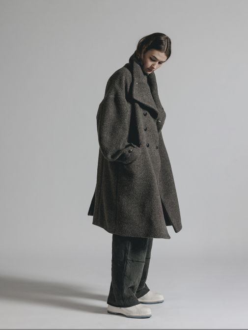 The Viridi-anne - ウールパイル ハイネックコート (B-GRAYBEIGE