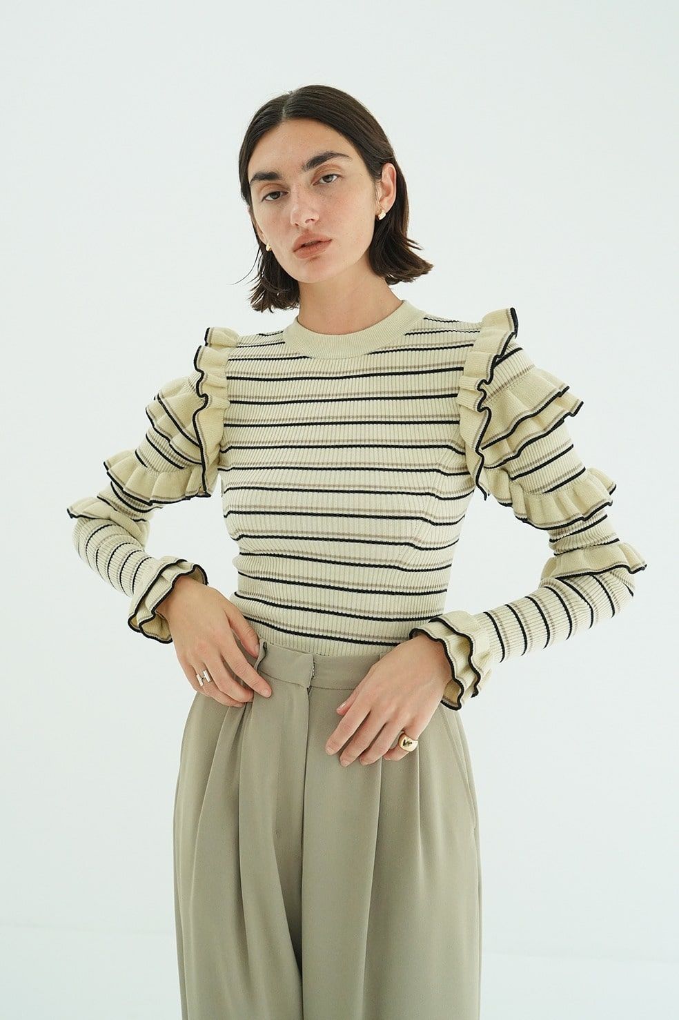 CLANE - フリルスリーブニットトップス - FRILL SLEEVE KNIT TOPS
