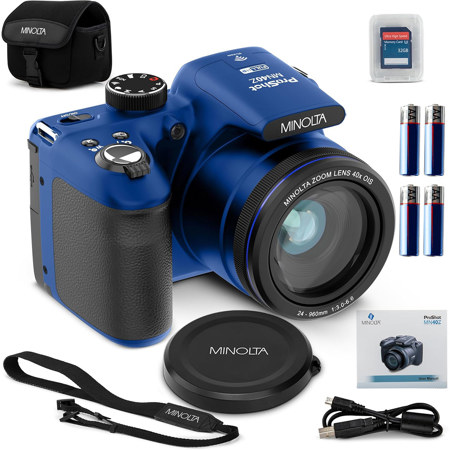 Minolta MN40Z 20MP FHD Camera w/40x Zoom, Blue, with MT-11 Tripod