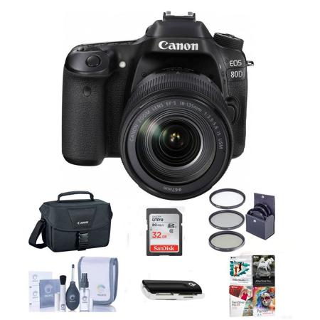 Canon EOS 80D DSLR with 18-135mm USM Lens and Free PC Accessory Bundle