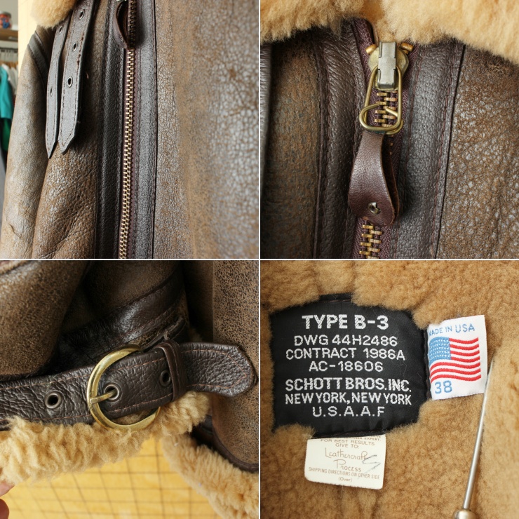 USA製 Schott ショット B-3フライトジャケット リアルムートン 38