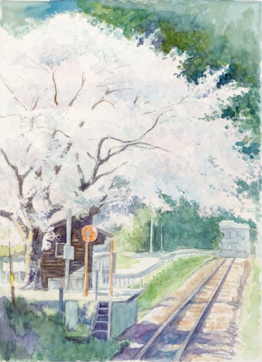 3軒の家の風景画（水彩画）（720×630） 3軒の家の風景画（水彩画