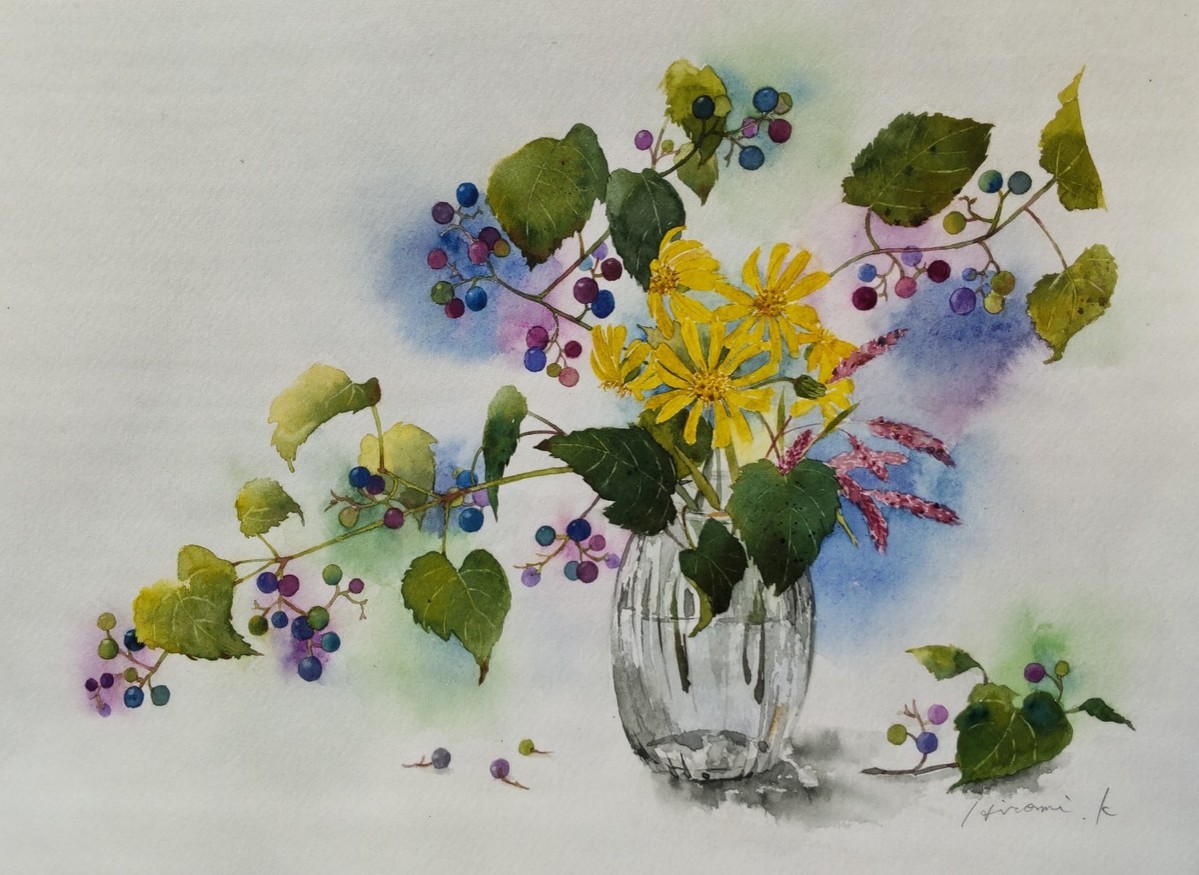 水仙と南天」 by Hiromi｜Artmeter｜暮らしを彩るアートが、きっと見つかる