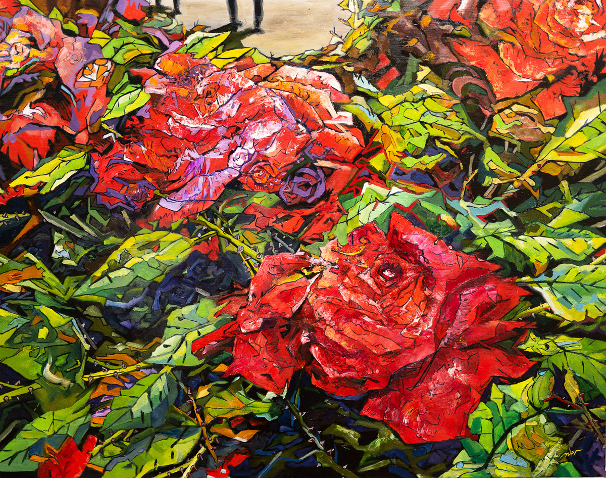 油絵 菅家令子 絵 絵画インテリア 額付(青緑＋金色の枠)uF6-113302花