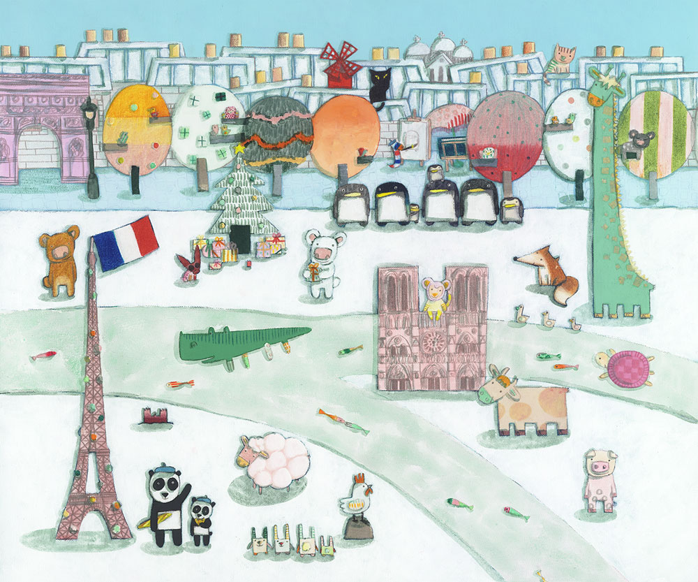 キロメロ 絵画 (版画/キャンバスジクレー) パリのクリスマス 9285